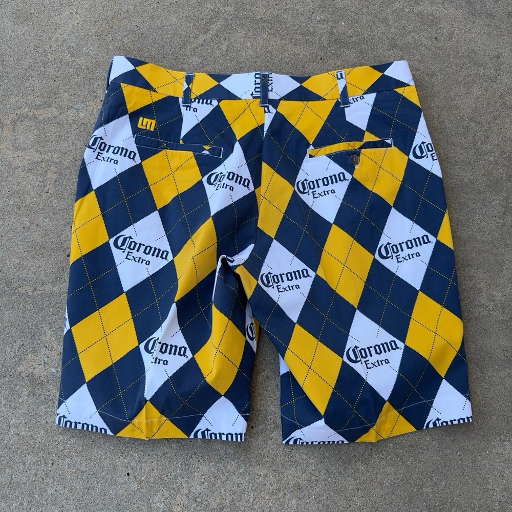Loudmouth Corona Extra Argyle Men's Golf Heritage Shorts Size 36 Cerveza - Picture 11 of 12